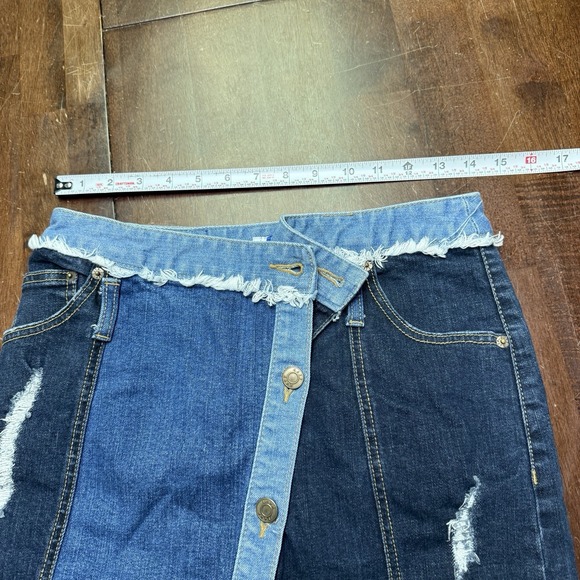 SJYP Womens Denim Patchwork Asymmetrical Fringe Pencil Skirt Blue Size Medium‎ - Picture 7 of 8